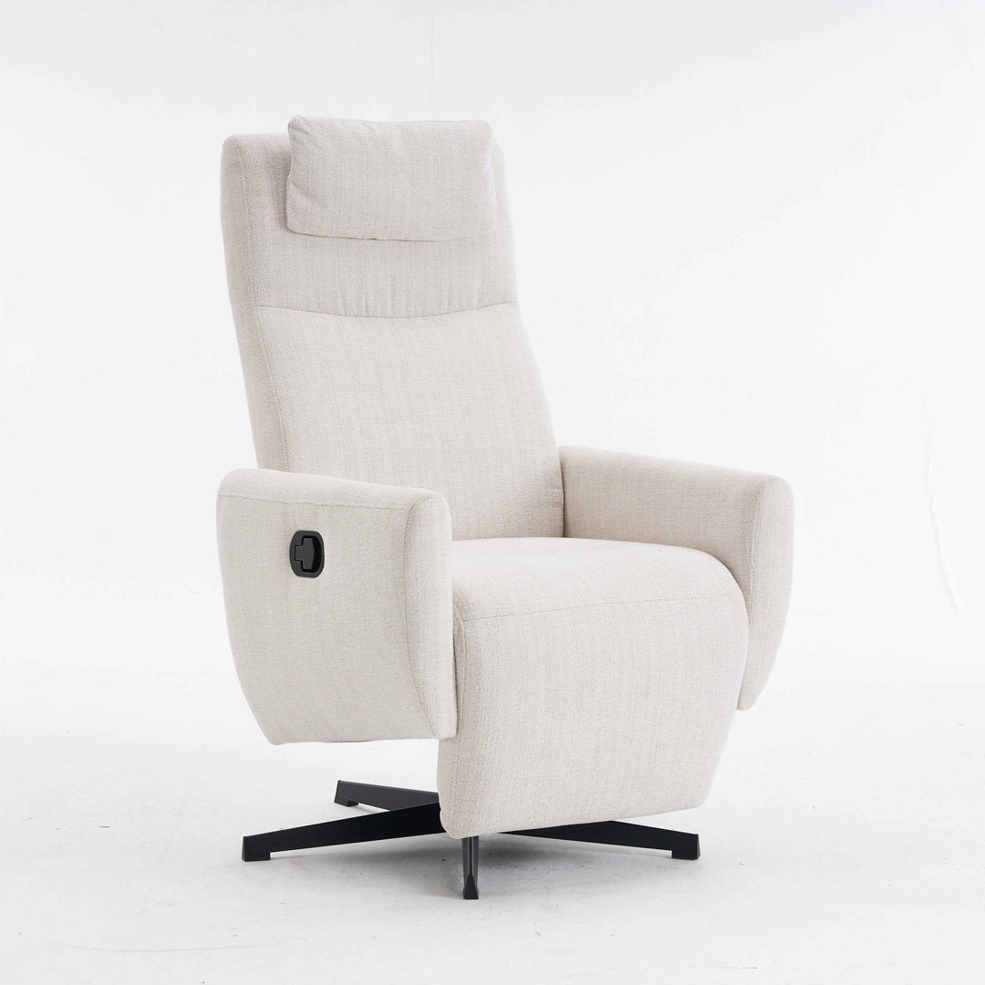 00+Recliner Chair Chenille Fabric Upholstered, Beige, Pillow Padded Seat & Footrest, Living Room Comfort NOVATHAL