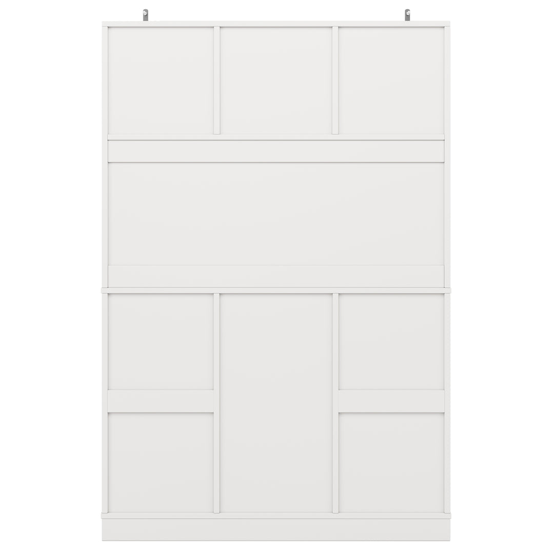 White tall farmhouse kitchen hutch cabinet with wine rack and glass holders VIGOURUS