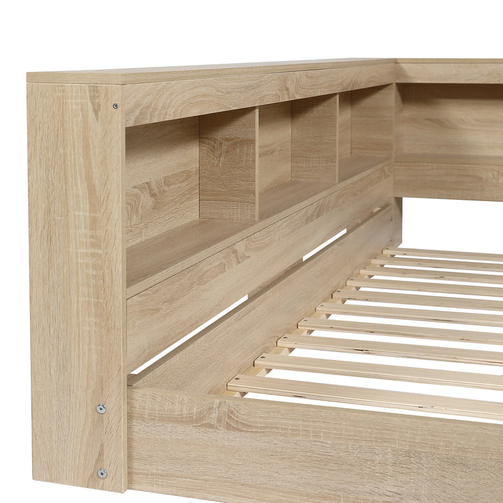 Oak storage single bed with storage shelves, daybed 90x190cm AIRGLOW UK
