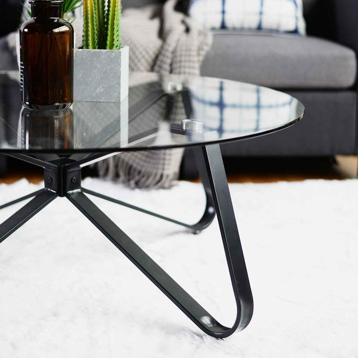 Modern Glass Coffee Table 80x80cm Clear Tempered Glass Top Living Room Minimalist Style KONYA GLASS 80CM A