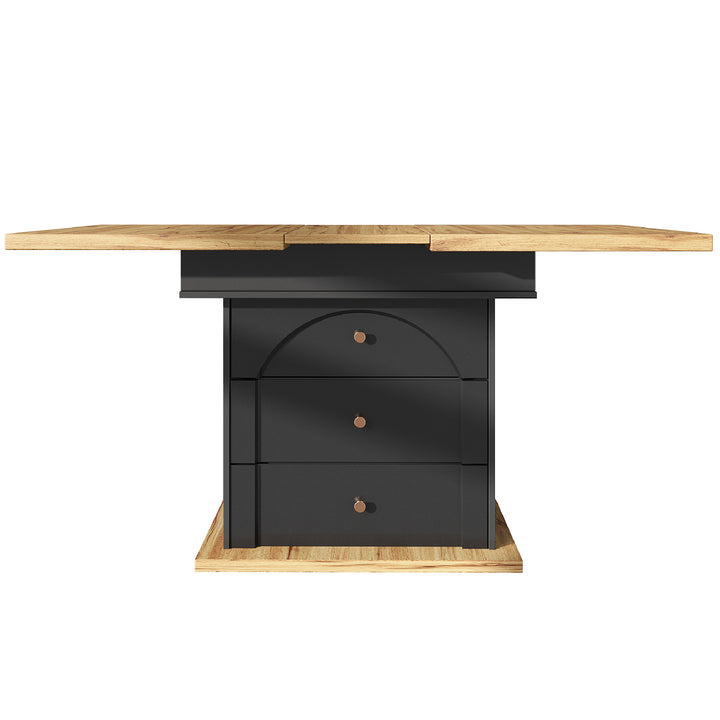 Extendable wooden dining table (110-140×80 cm) black shlef and 2 drawers SUNSPOT