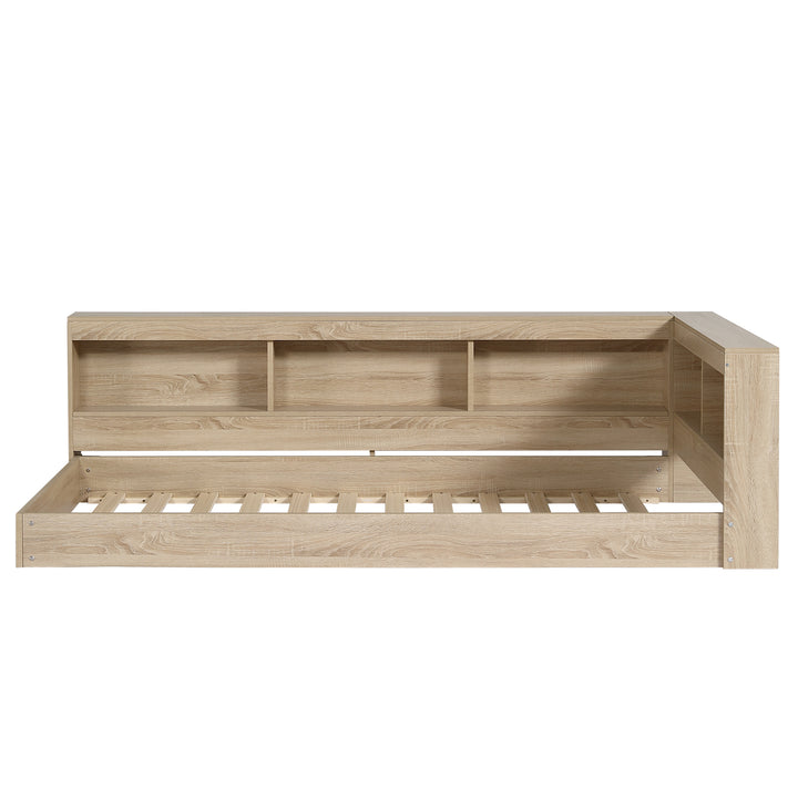 Oak storage single bed with storage shelves, daybed 90x190cm AIRGLOW UK