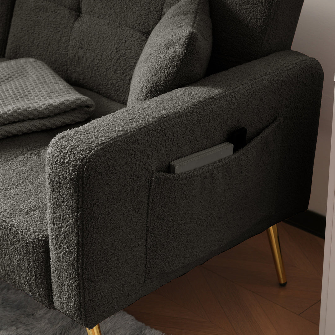 Dark gray sherpa 3-seater clic-clac sofa bed, adjustable backrest & side pocket ALDEN GREY UK