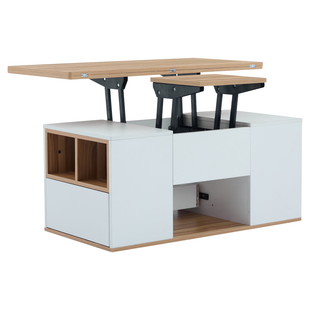 Modern white & oak lift-top coffee table hidden storage CLOUDWING