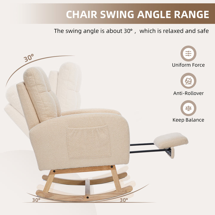 Beige teddy nursery rocking chair with adjustable footrest COMETLOAM