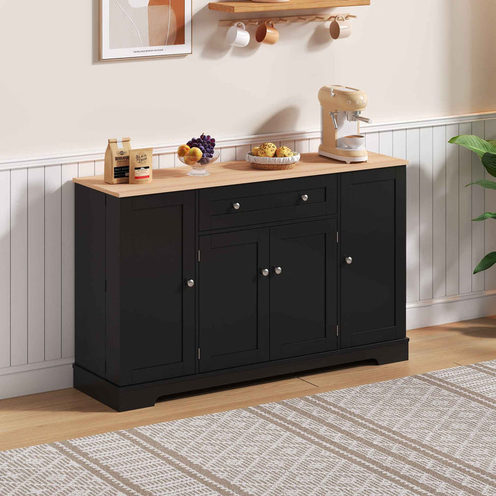 00+Kitchen Sideboard Cabinet 138cm Modern Storage Unit with Drawer, Adjustable Shelves & Doors for Kitchen, Living Room VERTEXMEK