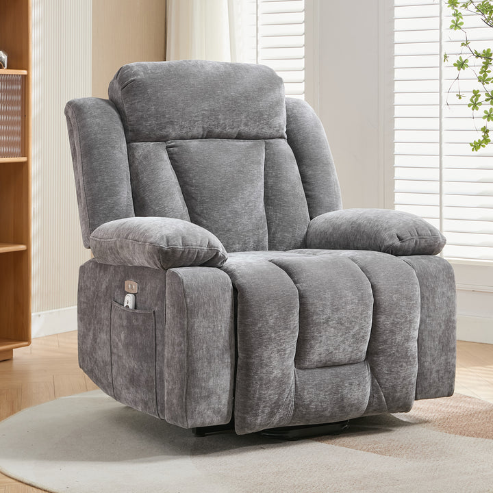 Electric lift up fabric grey large recliner with massage and heat MAGNETICFLUX