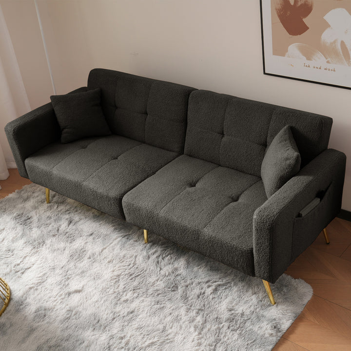 Dark gray sherpa 3-seater clic-clac sofa bed, adjustable backrest & side pocket ALDEN GREY UK