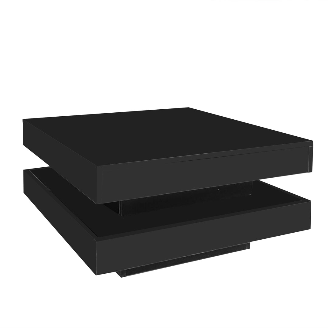 Black high gloss square coffee table with 360° rotating top LED lighting KERATINSCALE