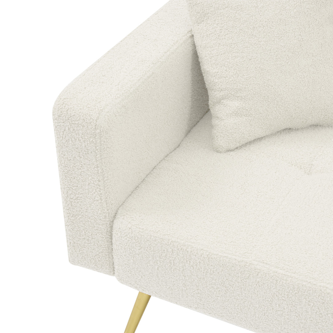 Ivory white sherpa 3-seater clic-clac sofa bed, adjustable backrest & side pocket ALDEN WHITE UK