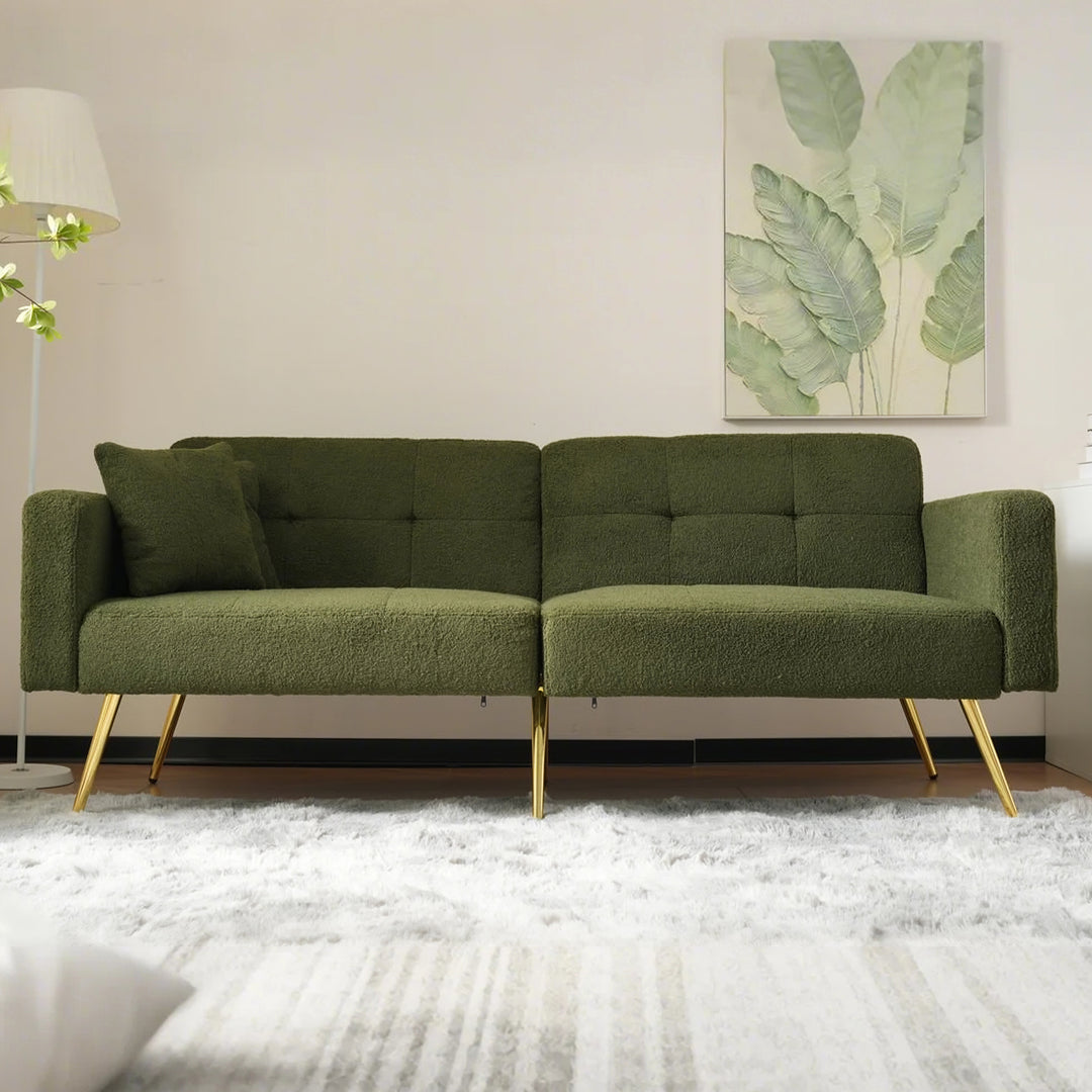 Olive green sherpa 3-seater clic-clac sofa bed, adjustable backrest & side pocket ALDEN GREEN UK
