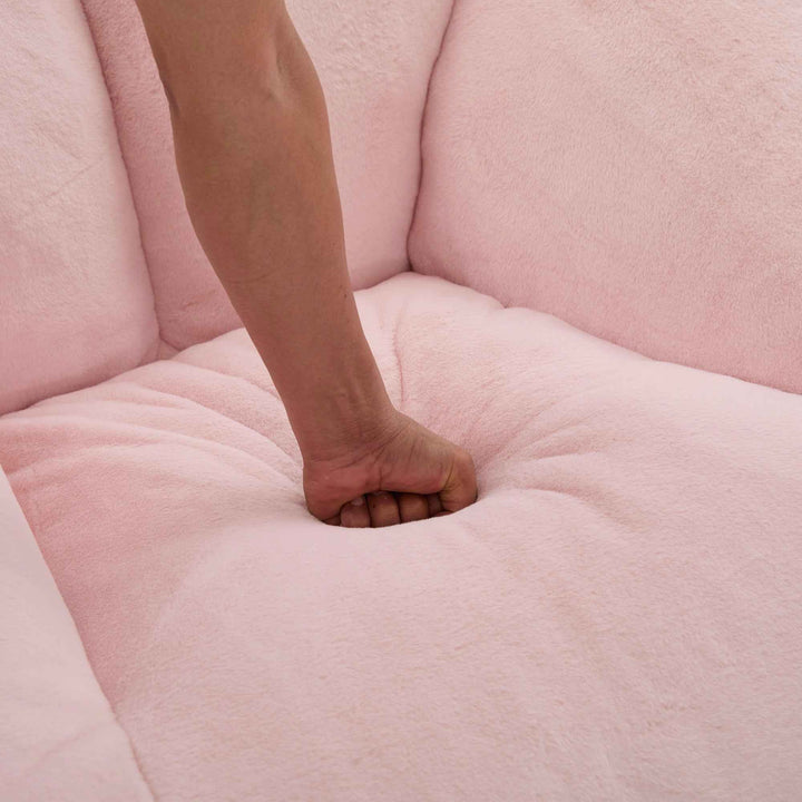 Lazy chair shell shaped sofa pink faux fur, memory foam bean bag chair removable cover