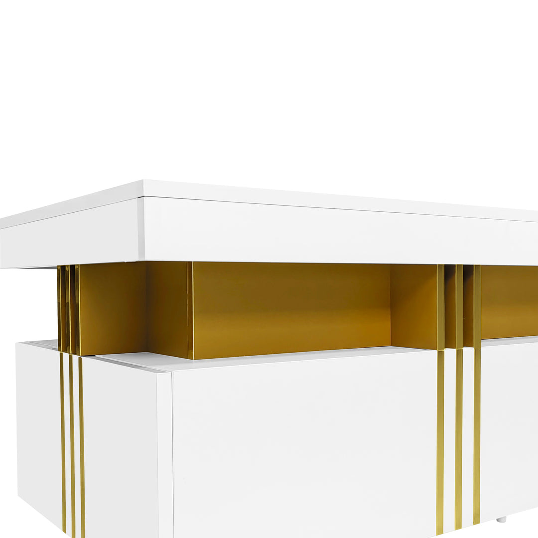 White marble look coffee table with gold accents and 2 drawers CREPUSCRAY