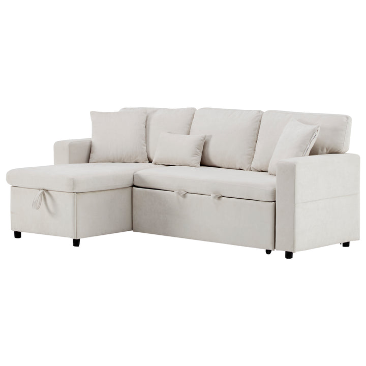 Beige 3-seater corner sofa bed with side shelf and USB ports ANTCOLONY UK