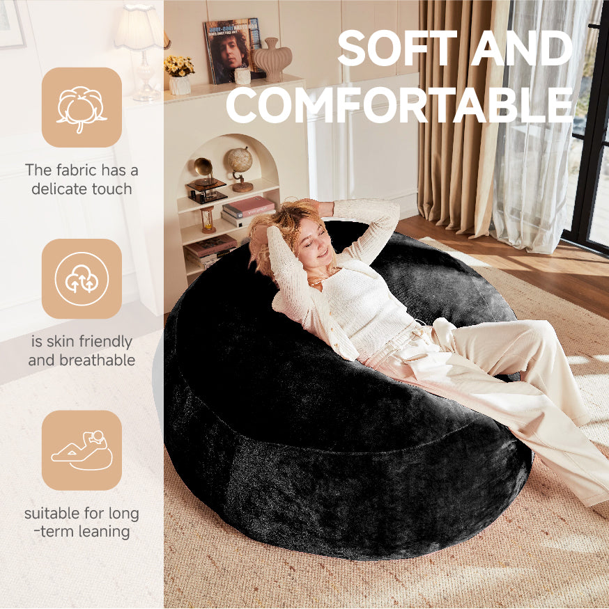 Giant black round bean bag sofa with soft plush cover 150cm ZENITHINE