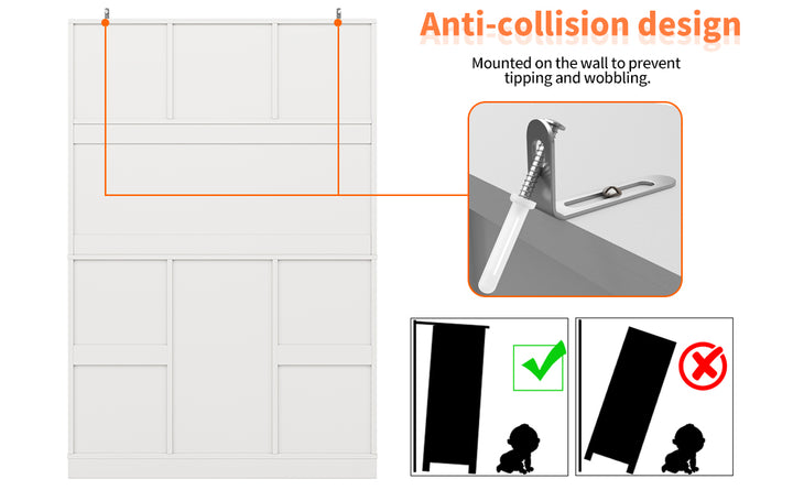 White tall farmhouse kitchen hutch cabinet with wine rack and glass holders VIGOURUS