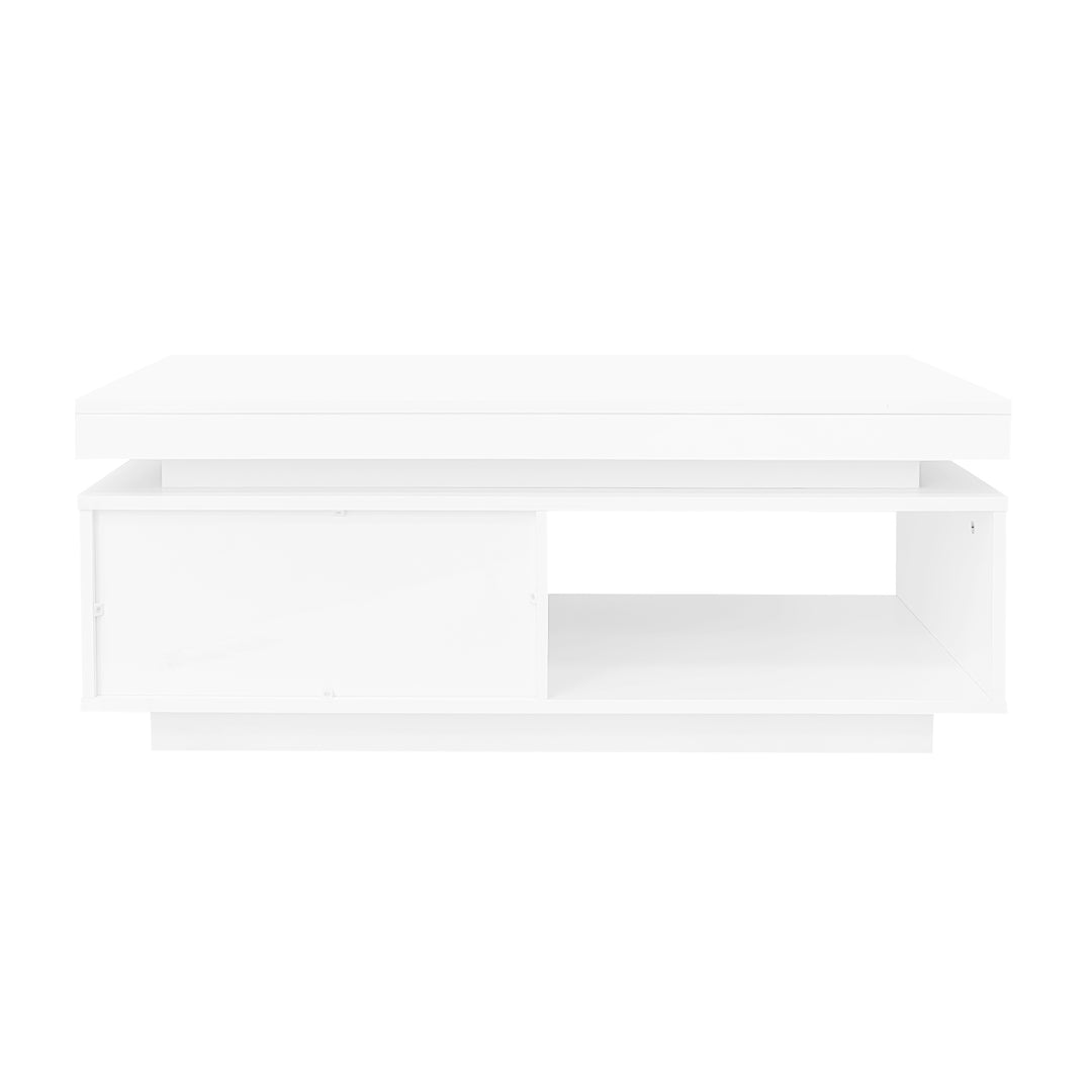 White high gloss coffee table with LED lights and storage 100 x 50 x 40 cm MAGNETOTAIL UK