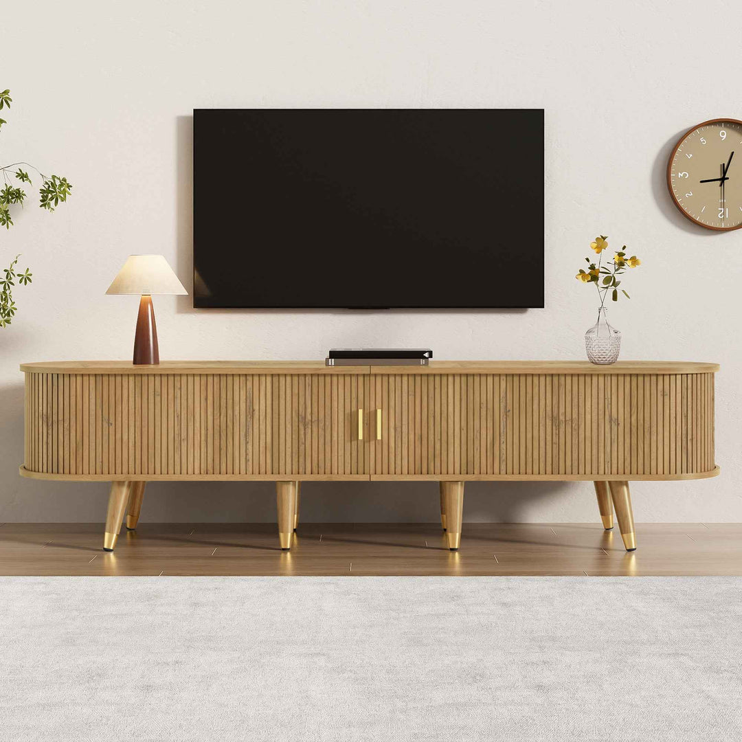 00+缺图 TV Stand Cabinet 175 cm Wood-Look with Sliding Door and Storage for Living Room TRUNKFLOW