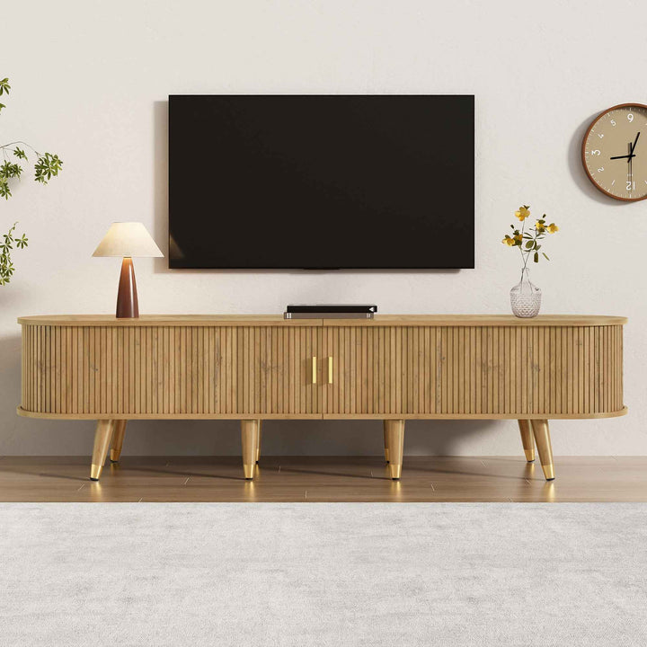 00+缺图 TV Stand Cabinet 175 cm Wood-Look with Sliding Door and Storage for Living Room TRUNKFLOW