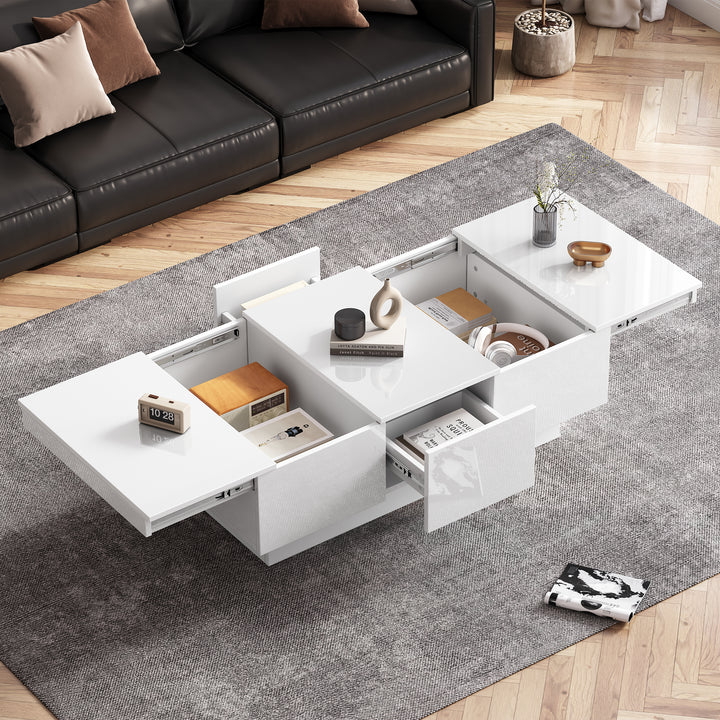 White high gloss coffee table with storage 100 x 55 x 35 cm WAXCELL UK