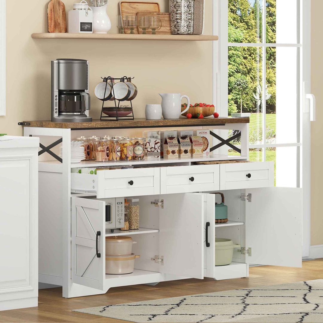 00+Sideboard 140cm Rustic White Storage Cabinet with 3 Drawers for Kitchen, Living Room VERTEXVAEL
