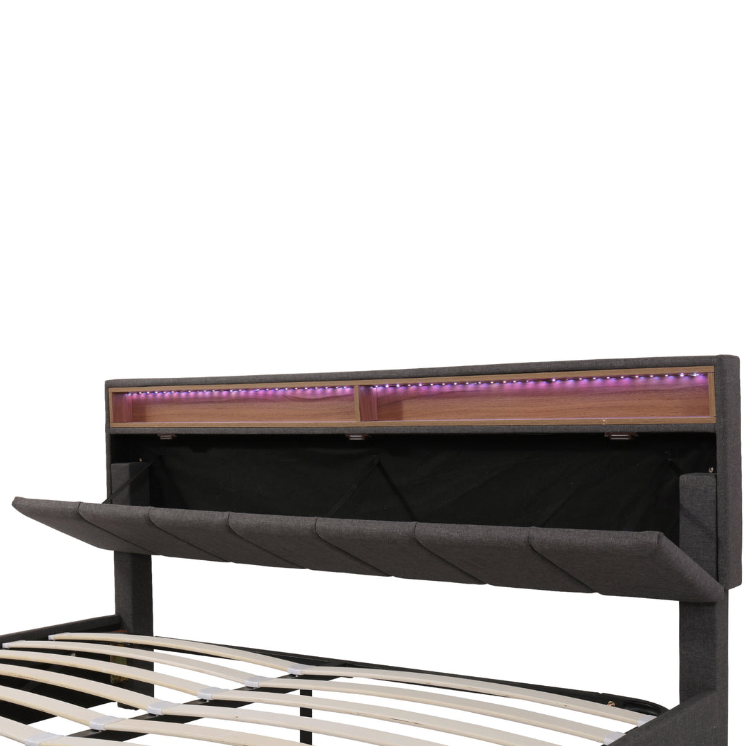 Grey linen super king ottoman bed end opening with LED headboard(180×200cm) TARNISH