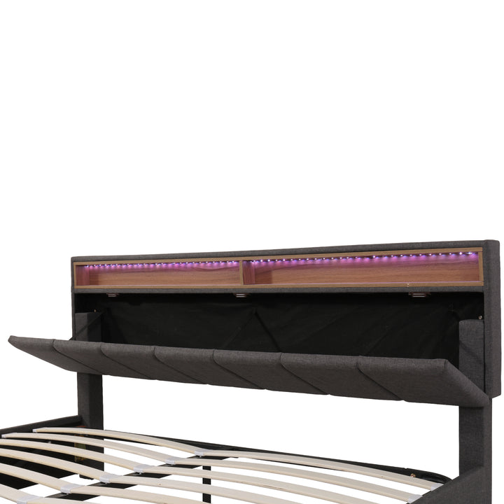 Grey linen super king ottoman bed end opening with LED headboard(180×200cm) TARNISH