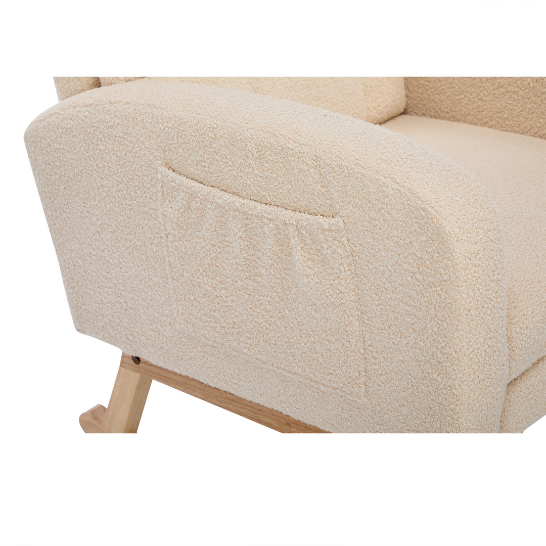 Beige teddy nursery rocking chair with adjustable footrest COMETLOAM