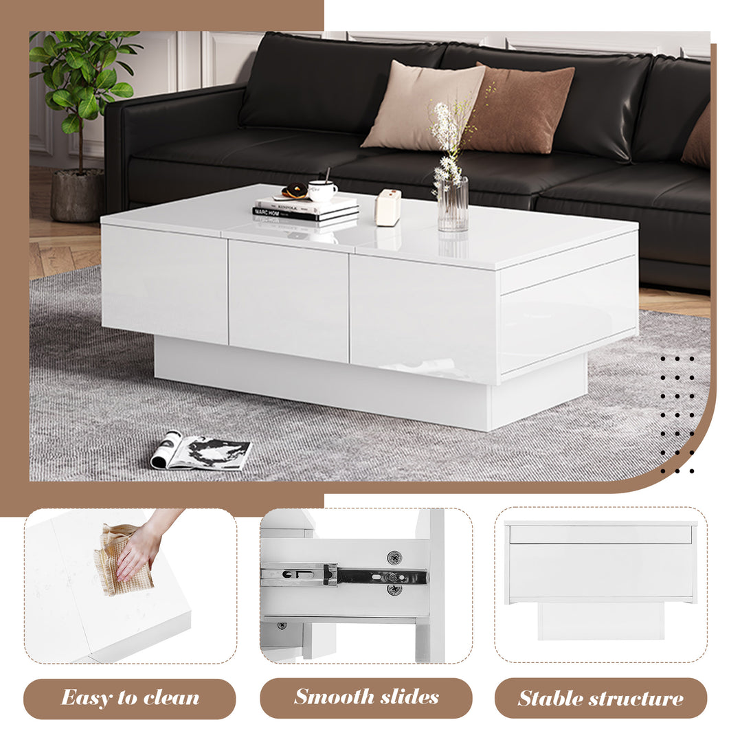 White high gloss coffee table with storage 100 x 55 x 35 cm WAXCELL UK