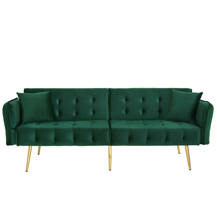 00+Sofa Bed 2-Seater Velvet Green, Adjustable Backrest & Armrests, Space-Saving for Living Room MAPLE PLUS