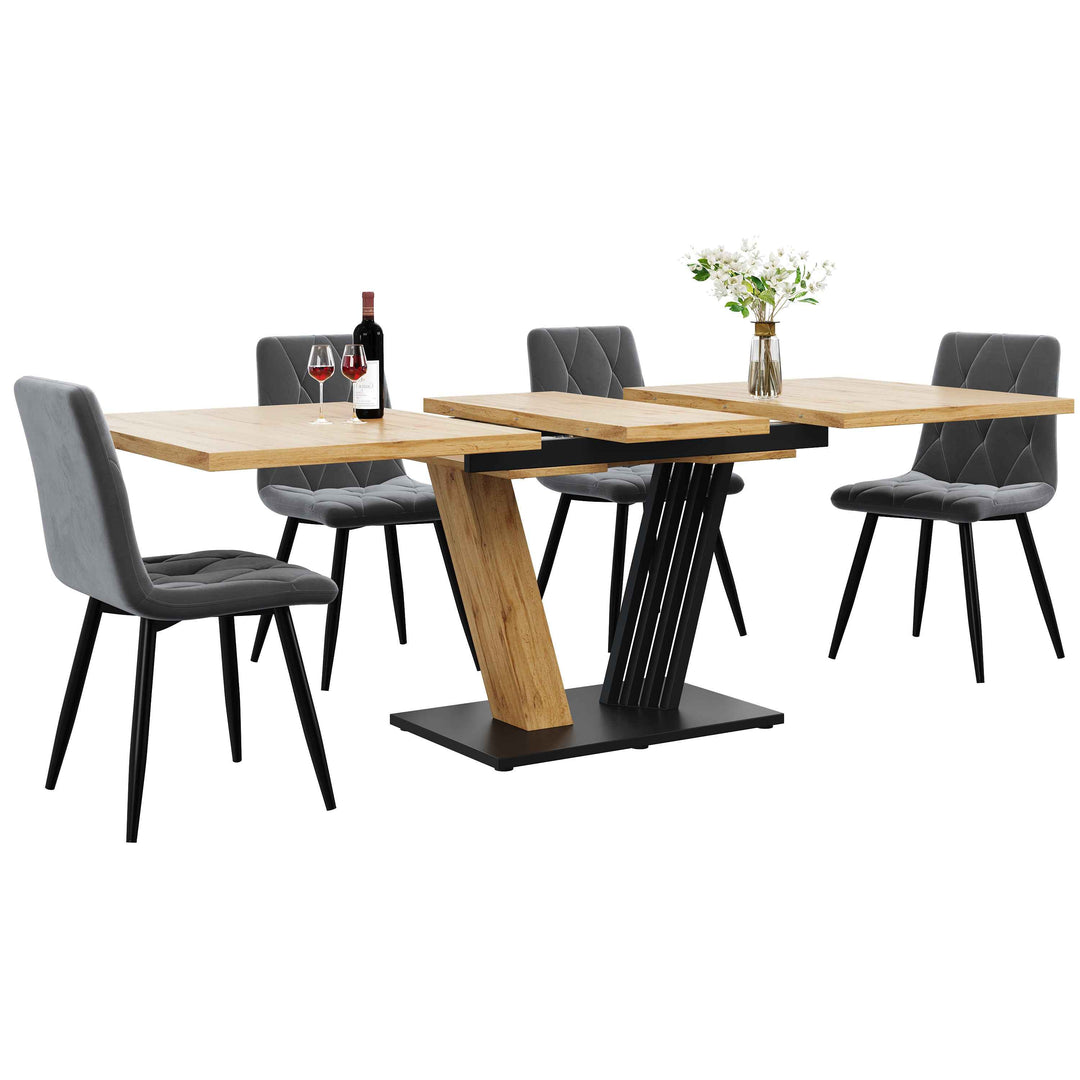 Extendable dining table wood grain V shape legs 120-160x80cm INFINITEZYNTH