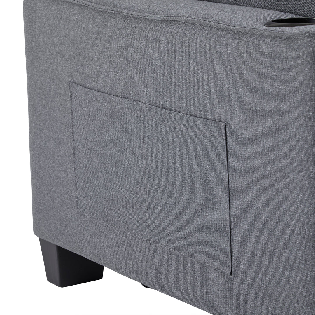 Gray fabric convertible 2-seater sofa bed pull-out design, adjustable backrest, and storage FROSTSTONE