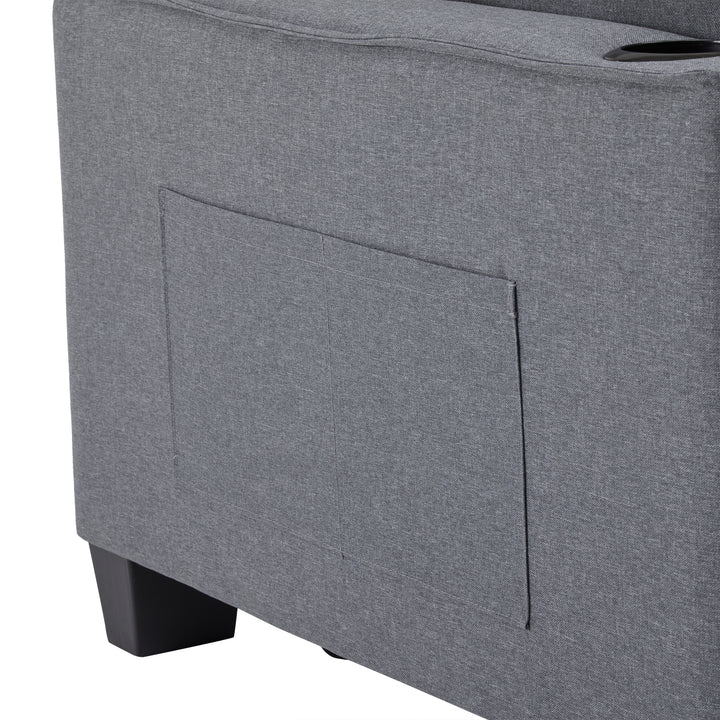 Gray fabric convertible 2-seater sofa bed pull-out design, adjustable backrest, and storage FROSTSTONE