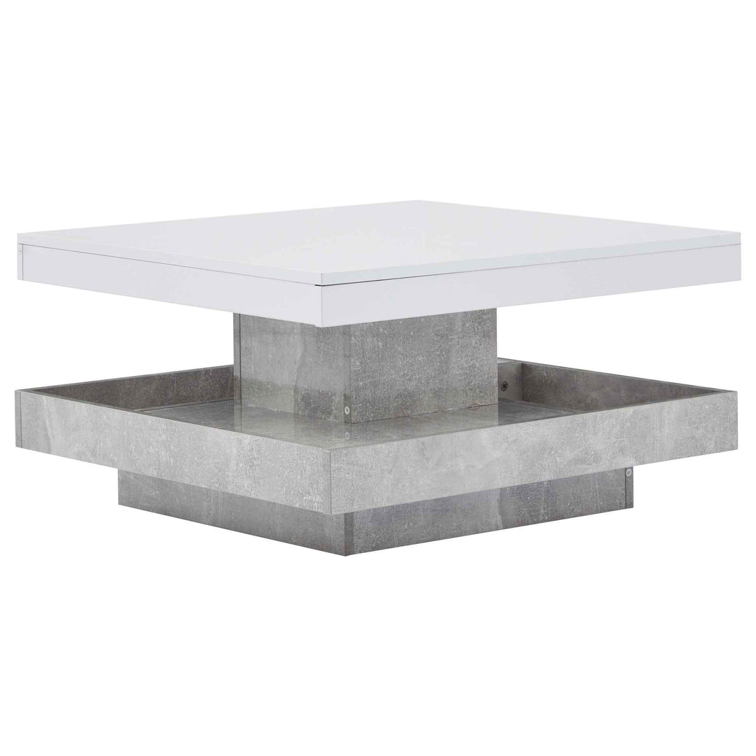 Rotating 360° white high-gloss coffee table marble-patterned, double-layer storage FLARENEXUSA
