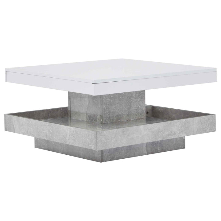 Rotating 360° white high-gloss coffee table marble-patterned, double-layer storage FLARENEXUSA