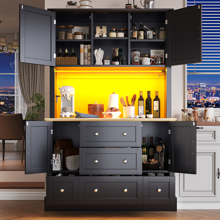 Black kitchen cabinet hutch with music-sync LED lighting HALITECUBE