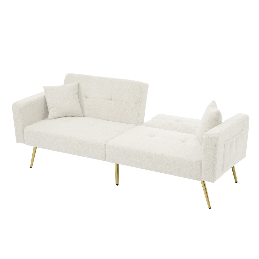 Ivory white sherpa 3-seater clic-clac sofa bed, adjustable backrest & side pocket ALDEN WHITE UK