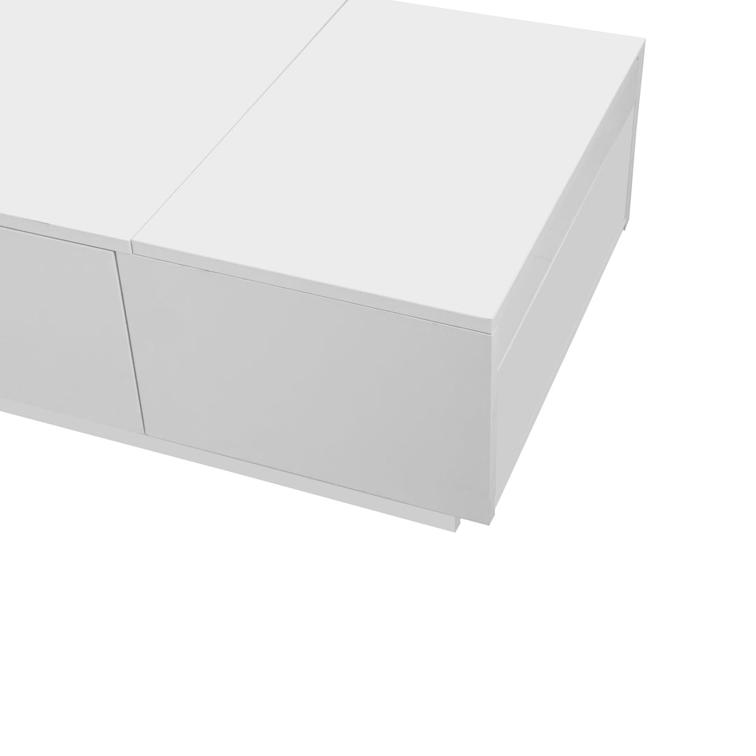 White rectangular coffee table high gloss with push pull double sided drawers SPECIES