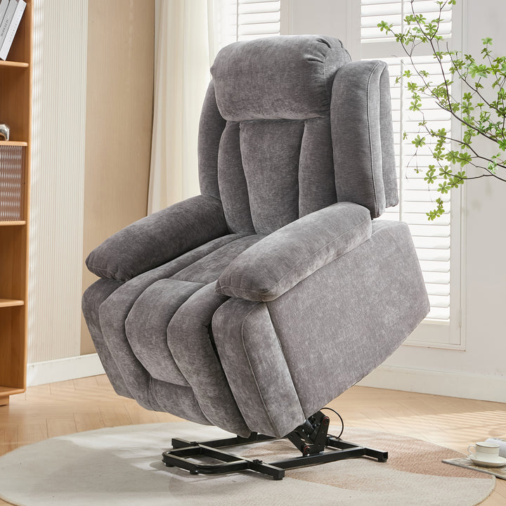 Electric lift up fabric grey large recliner with massage and heat MAGNETICFLUX