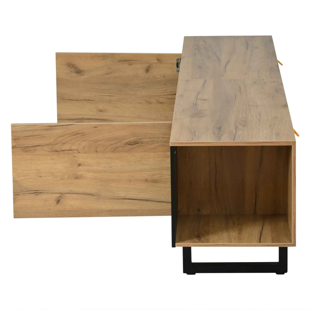 Natural wood & black TV stand up to 2 doors & 2 side cabinets INFINITEMERI