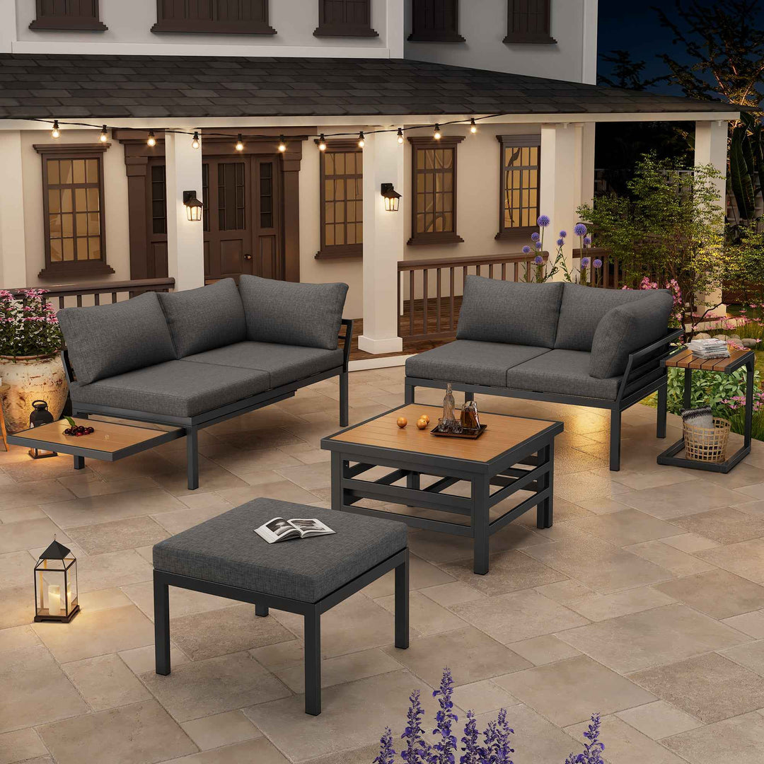 Outdoor patio furniture set, 2 double sofas, ottoman, lift-top coffee table FLAREQUASARX