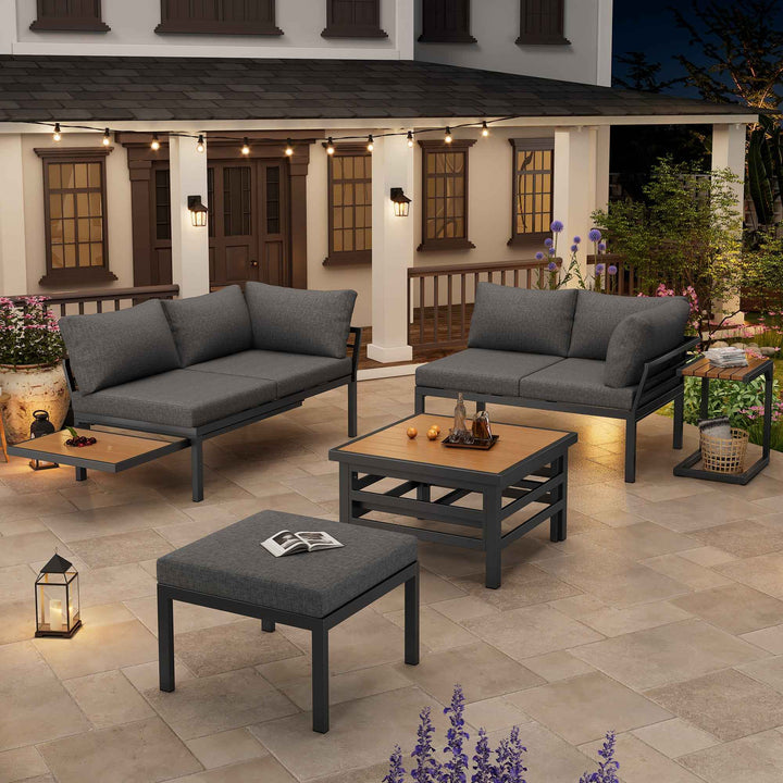 Outdoor patio furniture set, 2 double sofas, ottoman, lift-top coffee table FLAREQUASARX