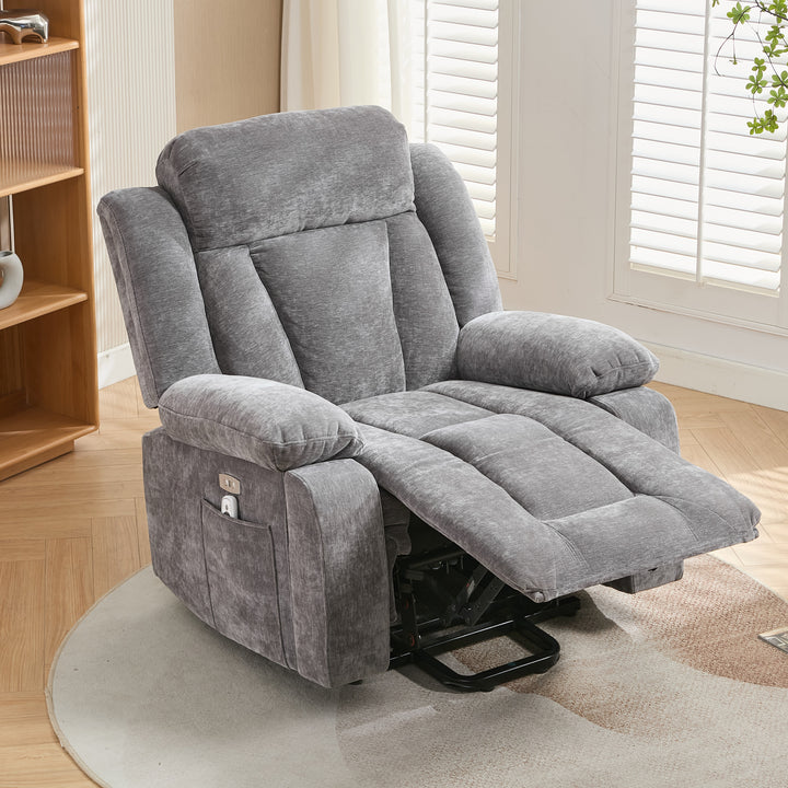 Electric lift up fabric grey large recliner with massage and heat MAGNETICFLUX