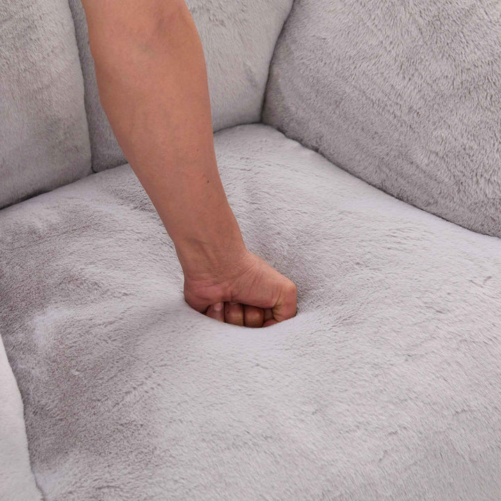 Lazy chair shell shaped sofa light grey faux fur, memory foam bean bag chair removable cover