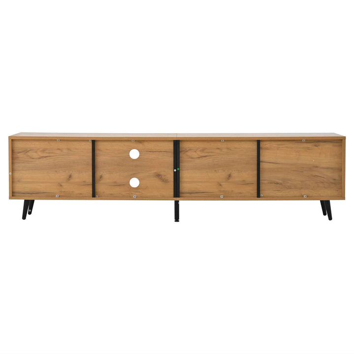 TV stand cabinet wood look & black, 3 doors glass shelf FLAREKRYOS