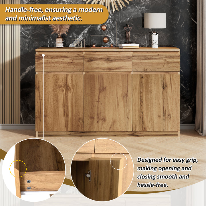 Oak Sideboard with 3 Drawers & 3 Doors 135cm WOODTRUNK
