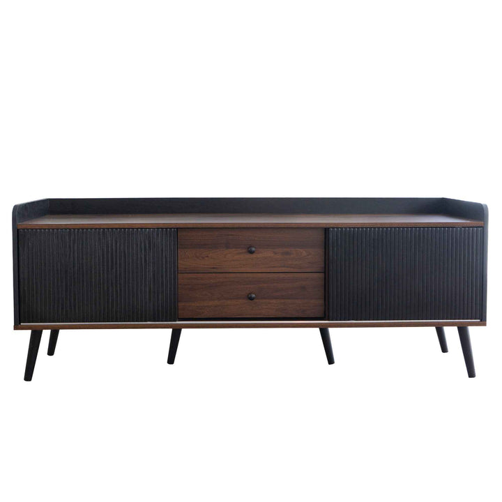 00+缺图 TV Stand 160 cm Black and Wood with 2 Sliding Doors and 2 Drawers for Living Room VANITYLINE