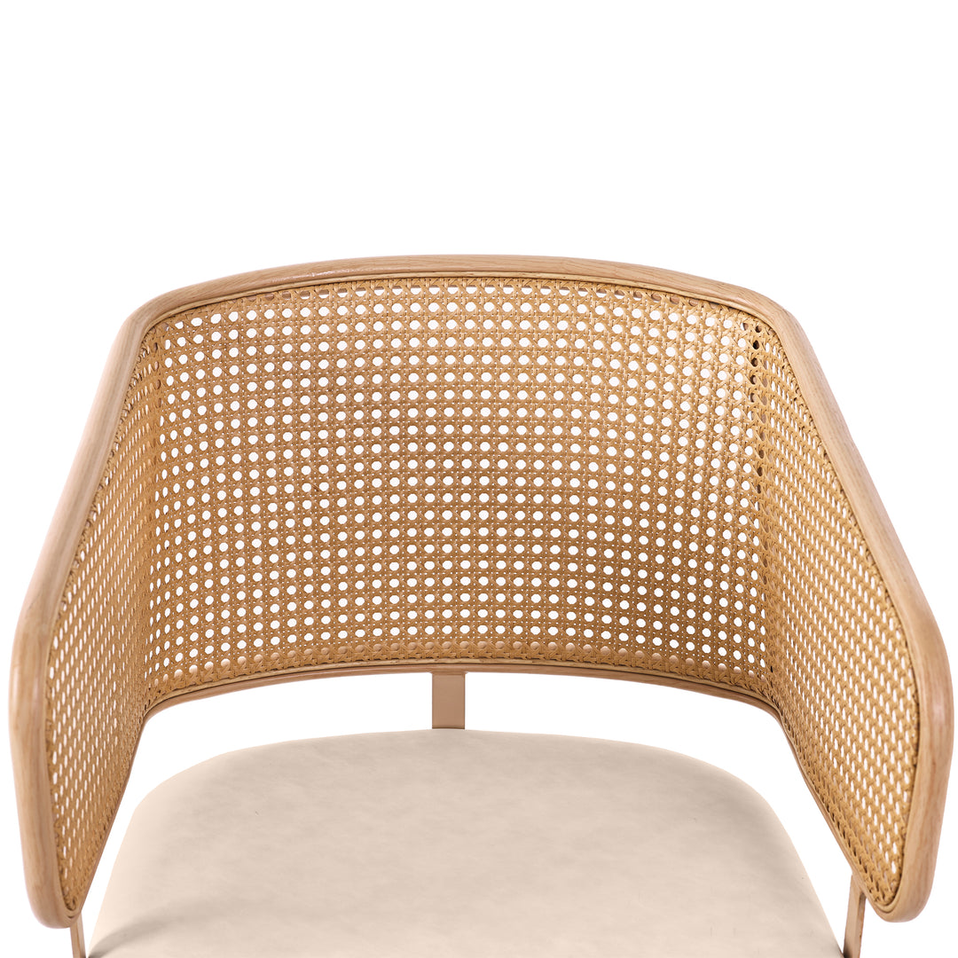 Set of 4 modern beige PU dining chairs with rattan backrest REELING