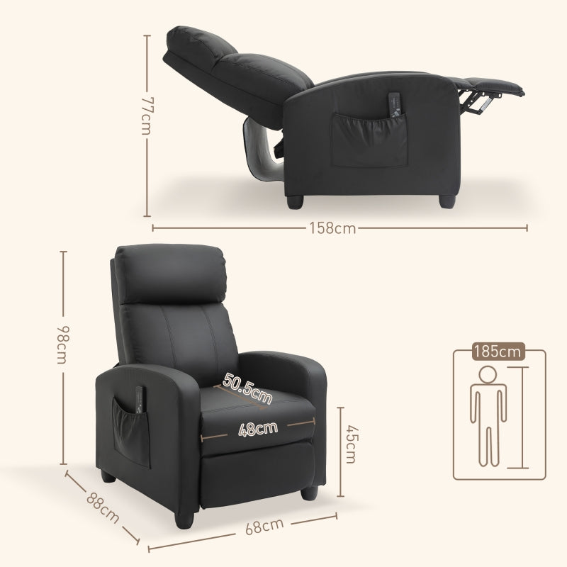 Faux leather black push back recliner armchair with massage adjustable leg rest BARCHANDUNE