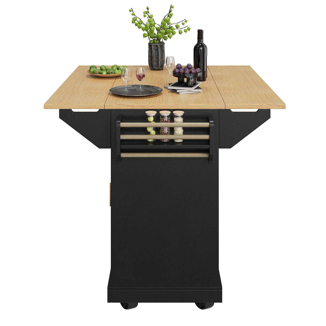 Extendable kitchen island trolley dining bar table wooden and black storage INFINITEMOME